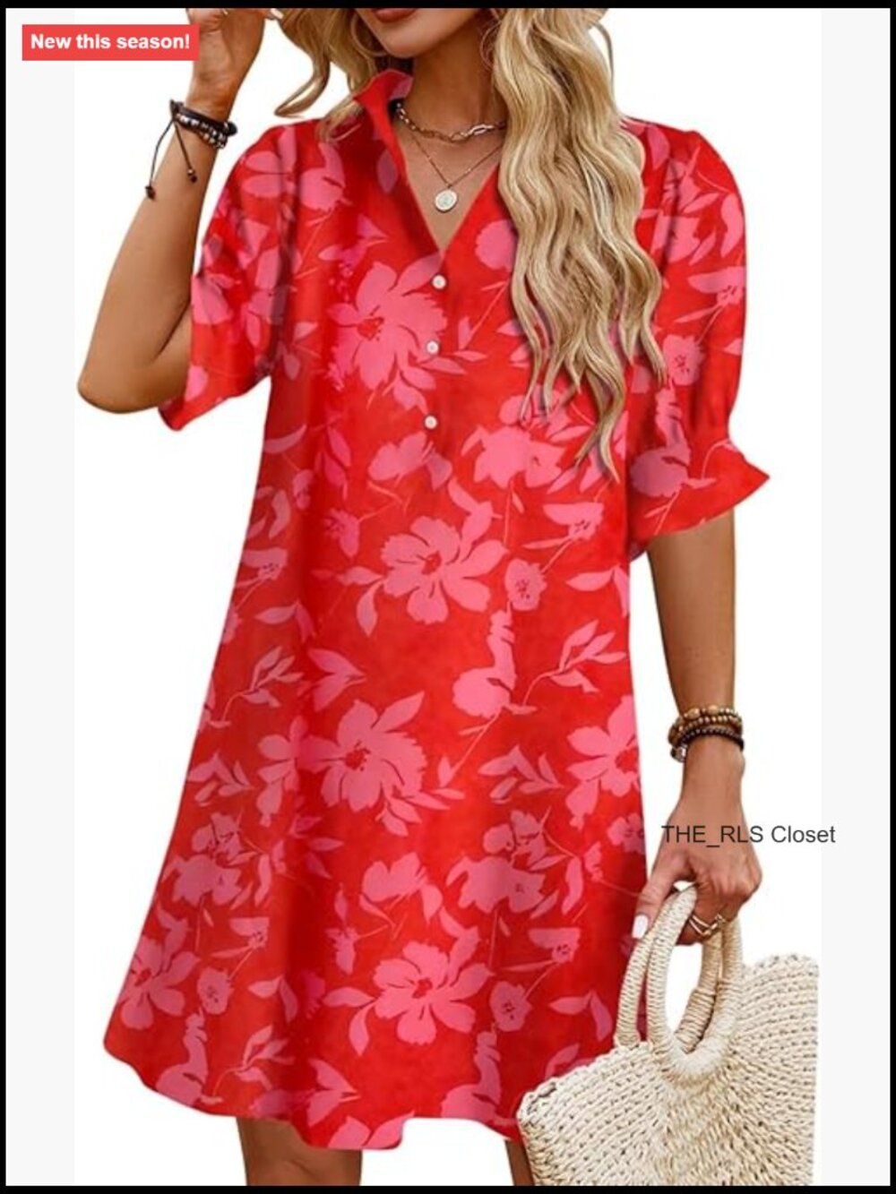 Ruffle Short Sleeve Button Down Flowy Shift Mini Dress with Pockets